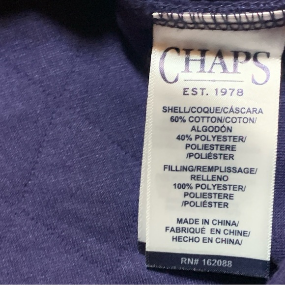 Chaps Quilted Pullover Shirt 1/4 Snap Blue Long Sleeve Mock Neck Men’s XL NWT - Picture 6 of 9